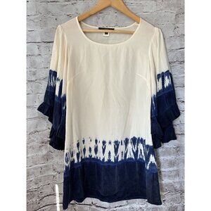 Single 100% Silk‎ Ivory Blue Tie Dye Blouse Women’s XS Boho
